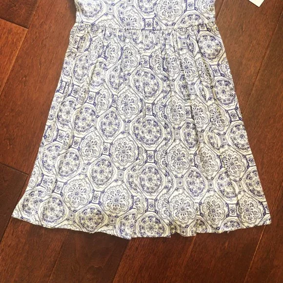 B.Darlin Paisley Print Corset Waist Fit-And-Flare Dress / Navy Blue & White - Picture 7 of 11
